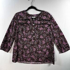 J. Jill Corduroy Floral Black and Pink Women's button up Top